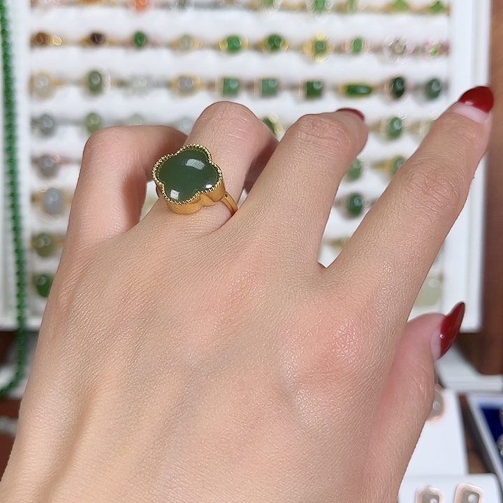 和田玉戒指银S925镶嵌