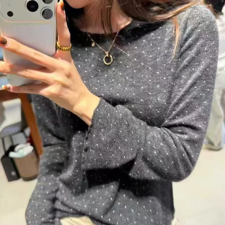 ～（姐姐家）木耳边波点长袖T恤显瘦百搭秋冬打底上衣女
