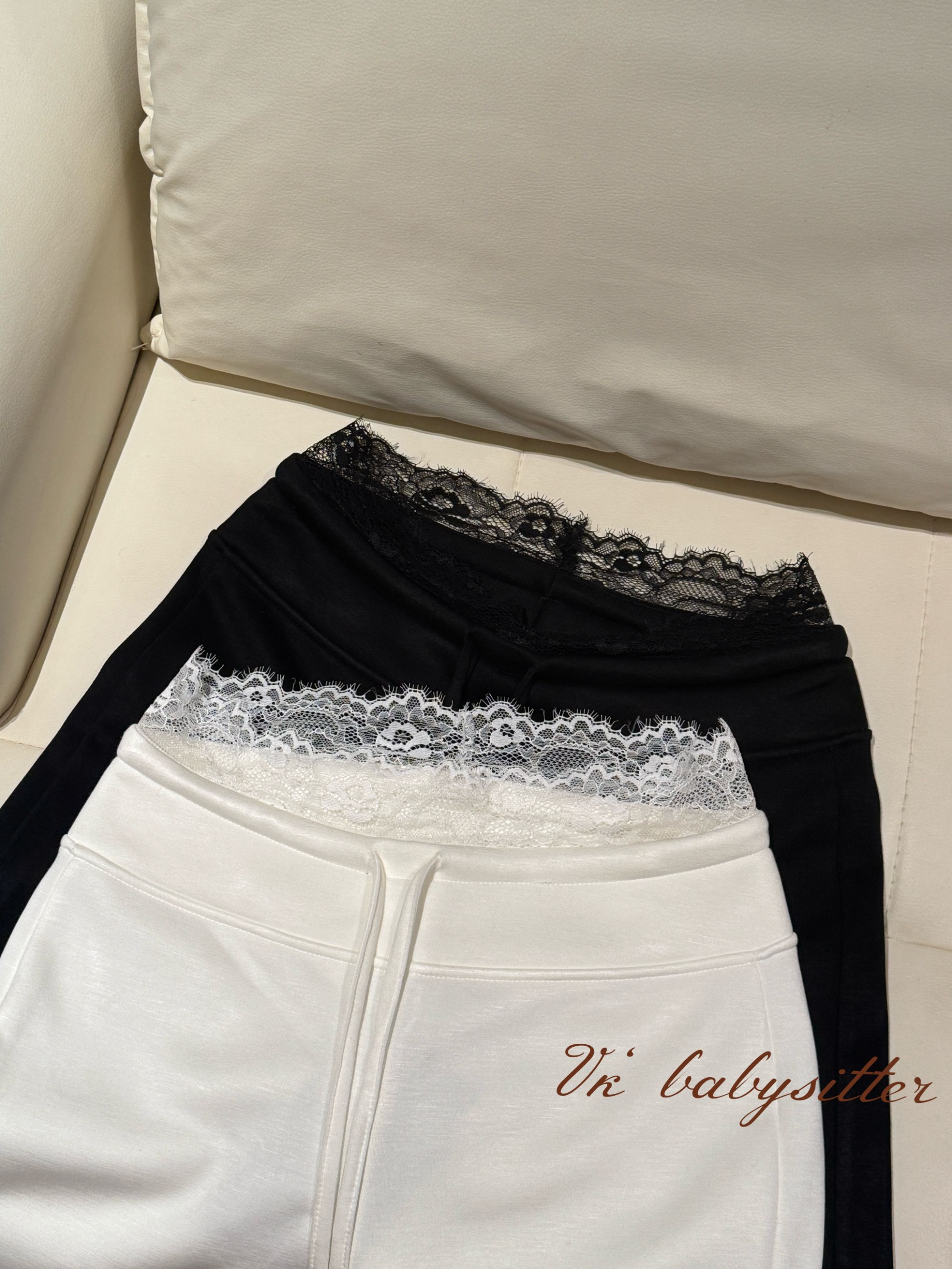 VK「加绒云朵裤」 蕾丝高腰休闲薄直筒长裤打底裤百搭时尚性感