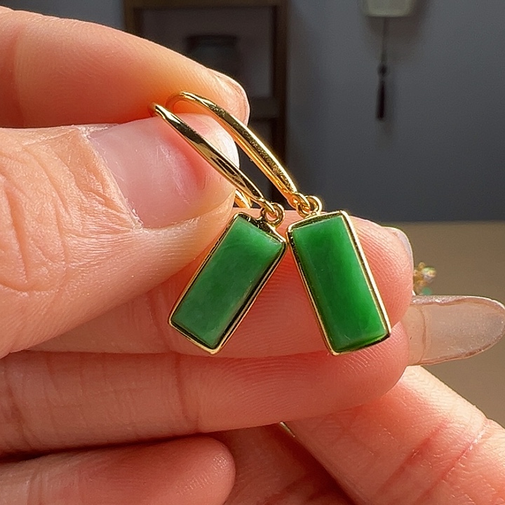 翡翠耳饰银S925镶嵌耳饰