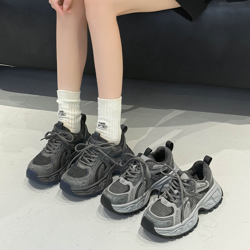 【2025秋季新款加绒】复古厚底增高老爹鞋女运动百搭休闲鞋鞋子