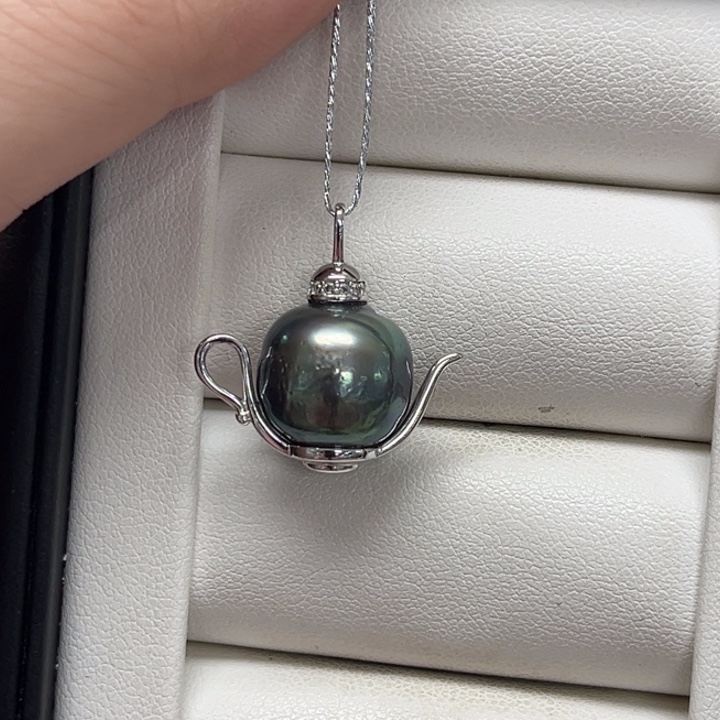 颈饰银S925镶嵌海水珍珠大溪地吊坠12–13mm13号