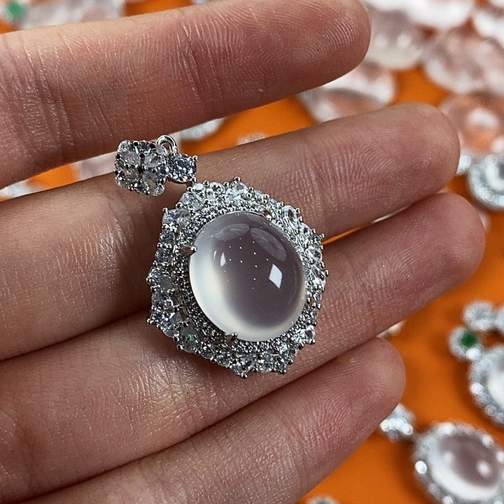 石英质玉银S925镶嵌颈饰