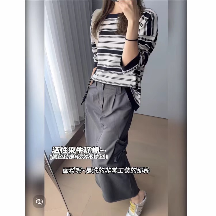 漂亮羊 环游记半裙非常漂亮的牛仔棉 毛须边工装A字中长裙