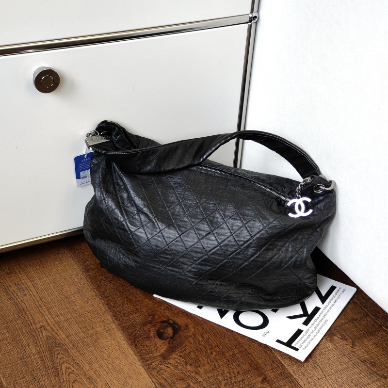 95新 Chanel/香奈儿 【24期免息】黑银羊皮Hobo腋下包/51947