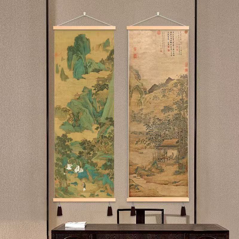 【1】中式古画茶室古挂画实木卷轴装裱画客厅餐厅装饰画