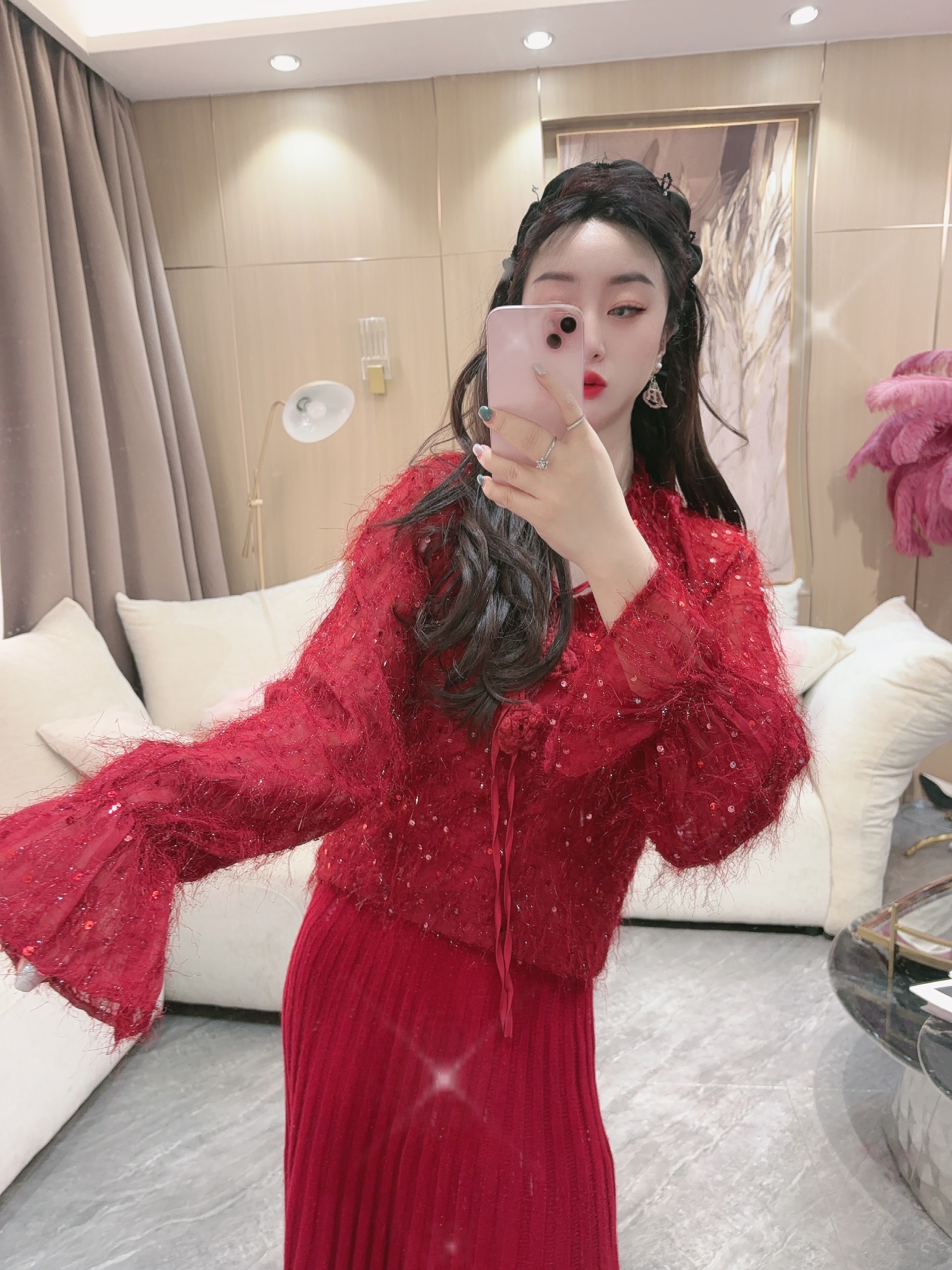 【DC品牌女装】时尚气质网红显瘦原创设计亮片花朵打底上衣