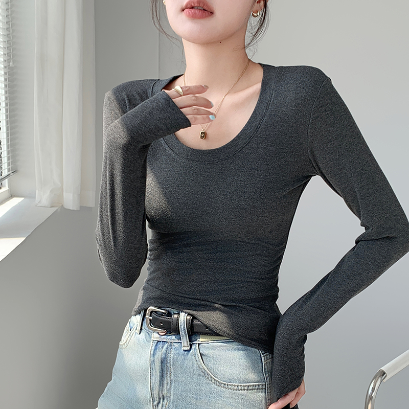 圆领打底衫女外穿秋冬季长袖t恤修身显瘦百搭上衣保暖内衣