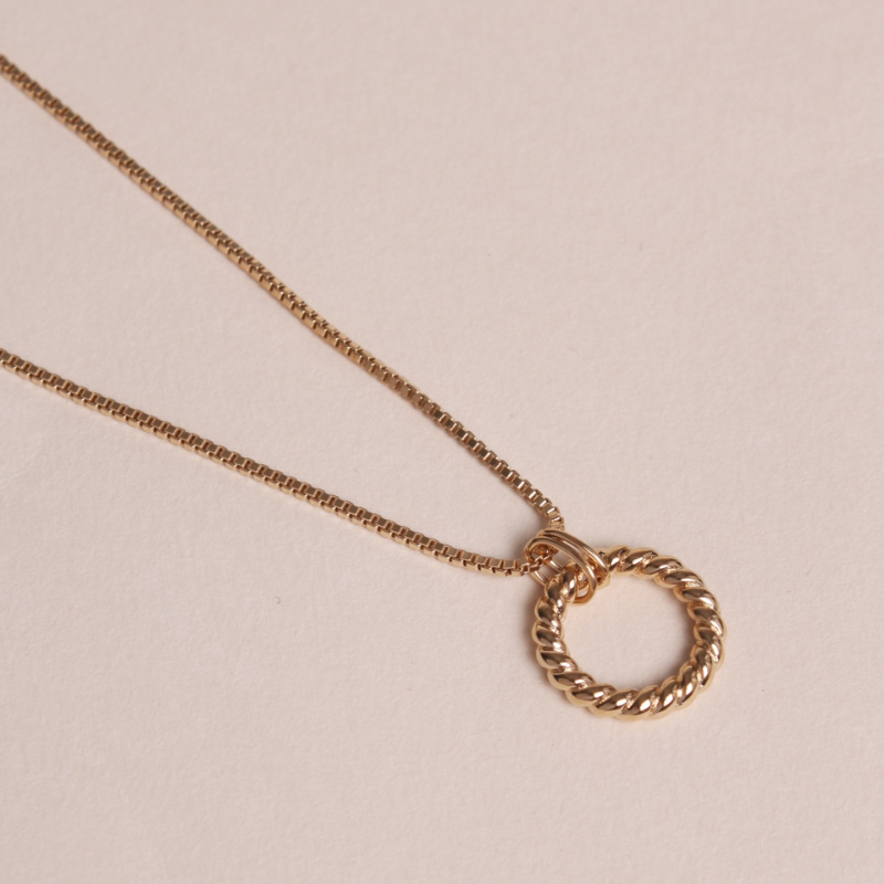 铜合金项链 金色拧绳麻花花圈环吊项链40+5延长链【哎呦家17093】