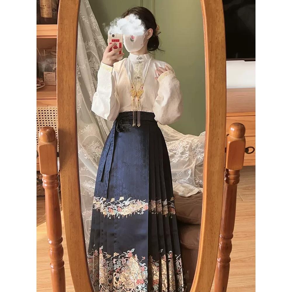 早秋新中式马面裙国风古装小个子宋制汉服女款汉元素日常通勤套装