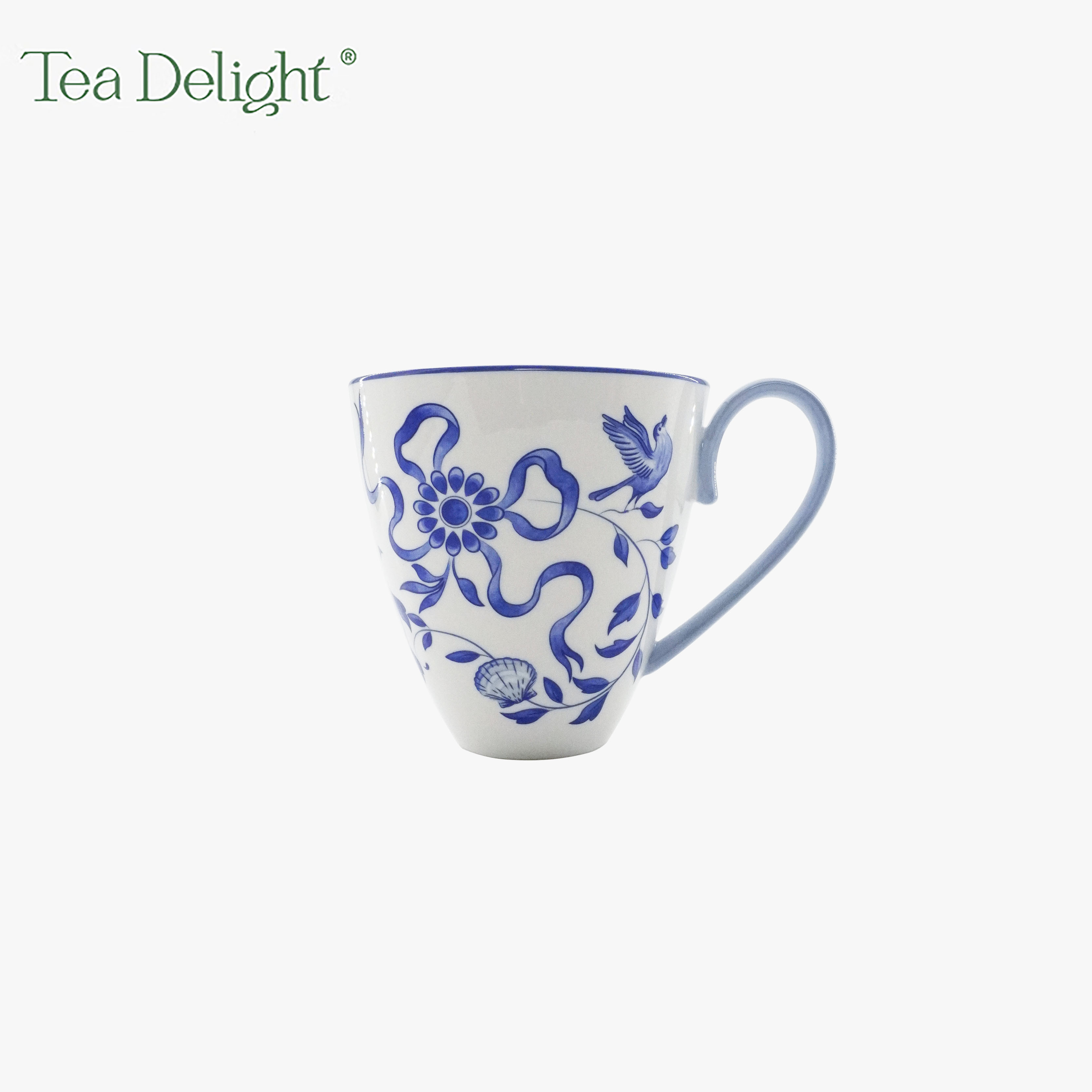 茶欢Tea Delight 庞贝古城蓝丝带 骨瓷茶杯陶瓷咖啡杯奶杯白底