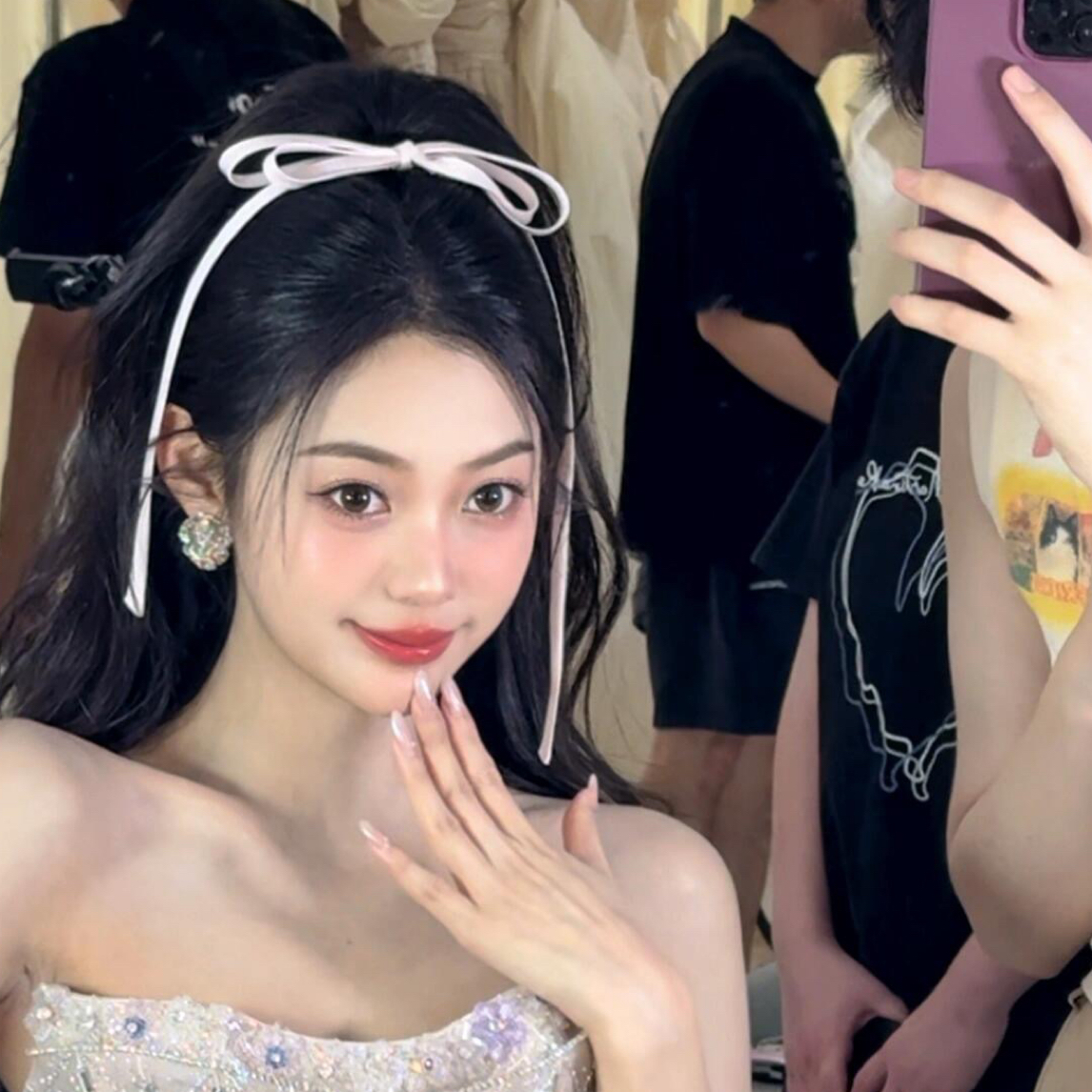 7719新款缎面双层蝴蝶结新娘晨袍头饰减龄甜美