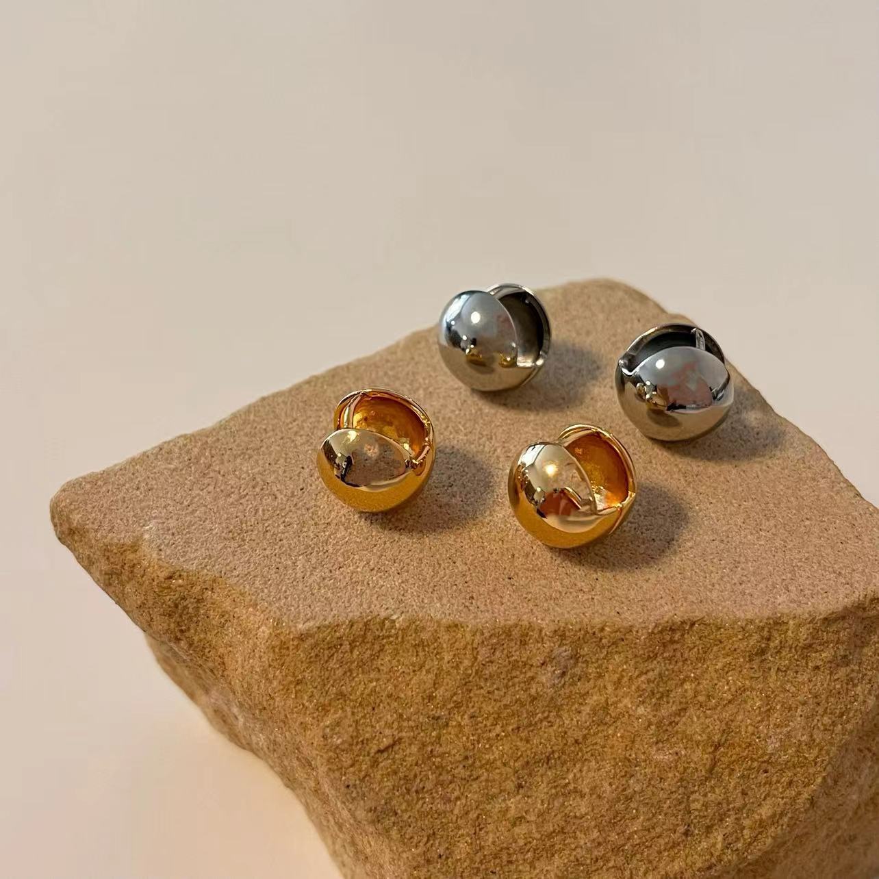 合金耳饰 立体球球耳钉耳环 正反两戴