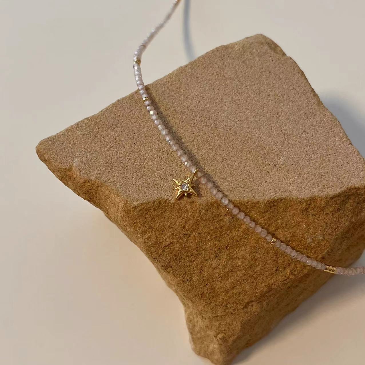 合金项链 【香槟八芒星】小华丽香槟色串珠 八芒星吊坠项链