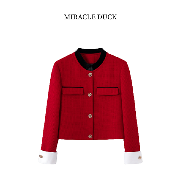 6号【复古红】秋冬气质名媛风高级红色袖口脱卸长袖小香风外套C108