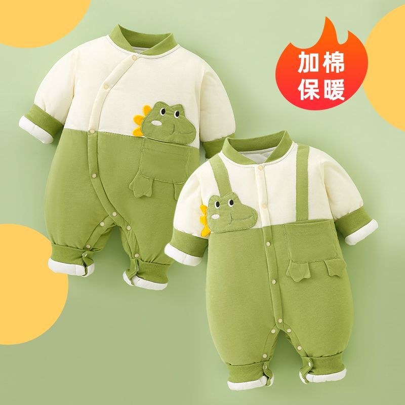 新生儿衣服秋冬套装初生宝宝加厚夹连体衣保暖冬装外出衣加绒加厚
