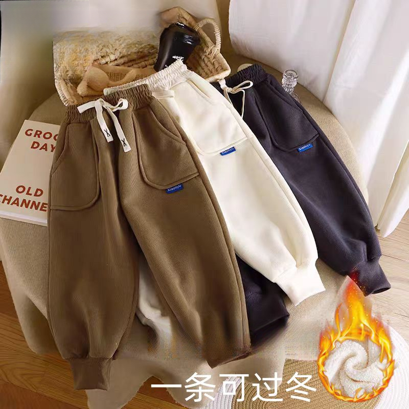 2023新款儿童加绒长裤子秋冬季加厚绒女童卫裤休闲裤百搭男童