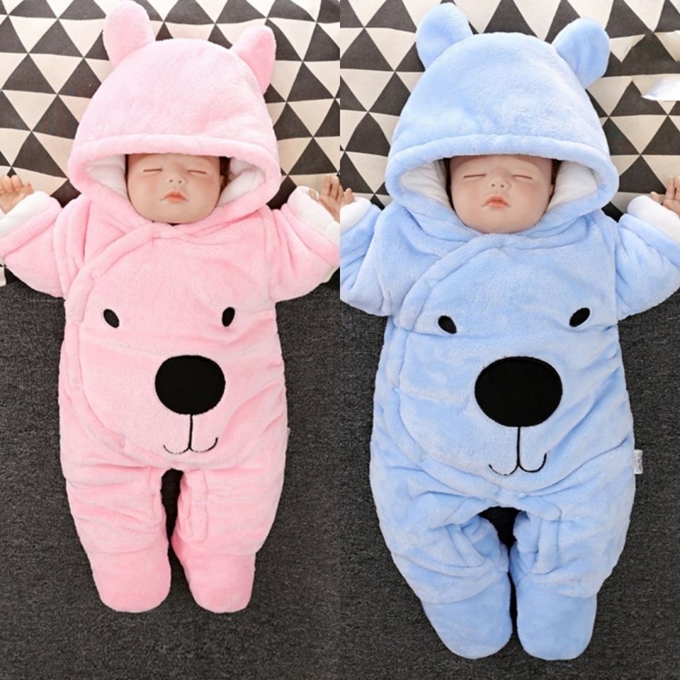 婴幼儿连体衣秋冬装加厚衣服新生儿外出服加绒初生抱服哈衣可爱
