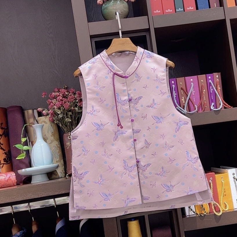 宋锦紫粉蝶恋花马甲