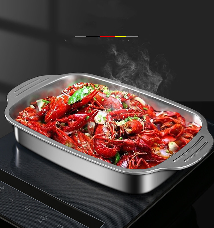 鱼盘【长41*宽24*高8.5】不锈钢烤鱼盘蒸盘烤盘涮烤肉盘烧烤盘方盘