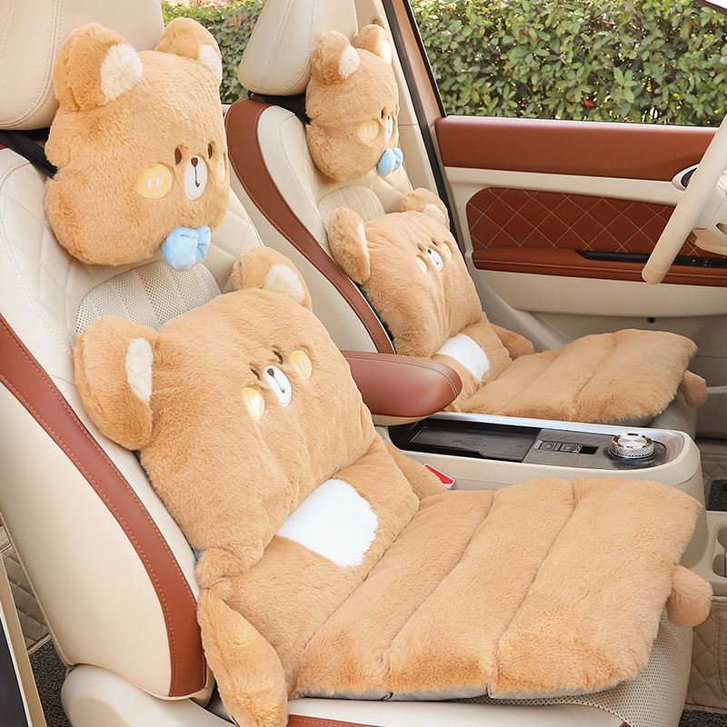 汽车坐垫冬季靠背一体车载座垫卡通女毛绒加厚保暖车座椅垫子可爱
