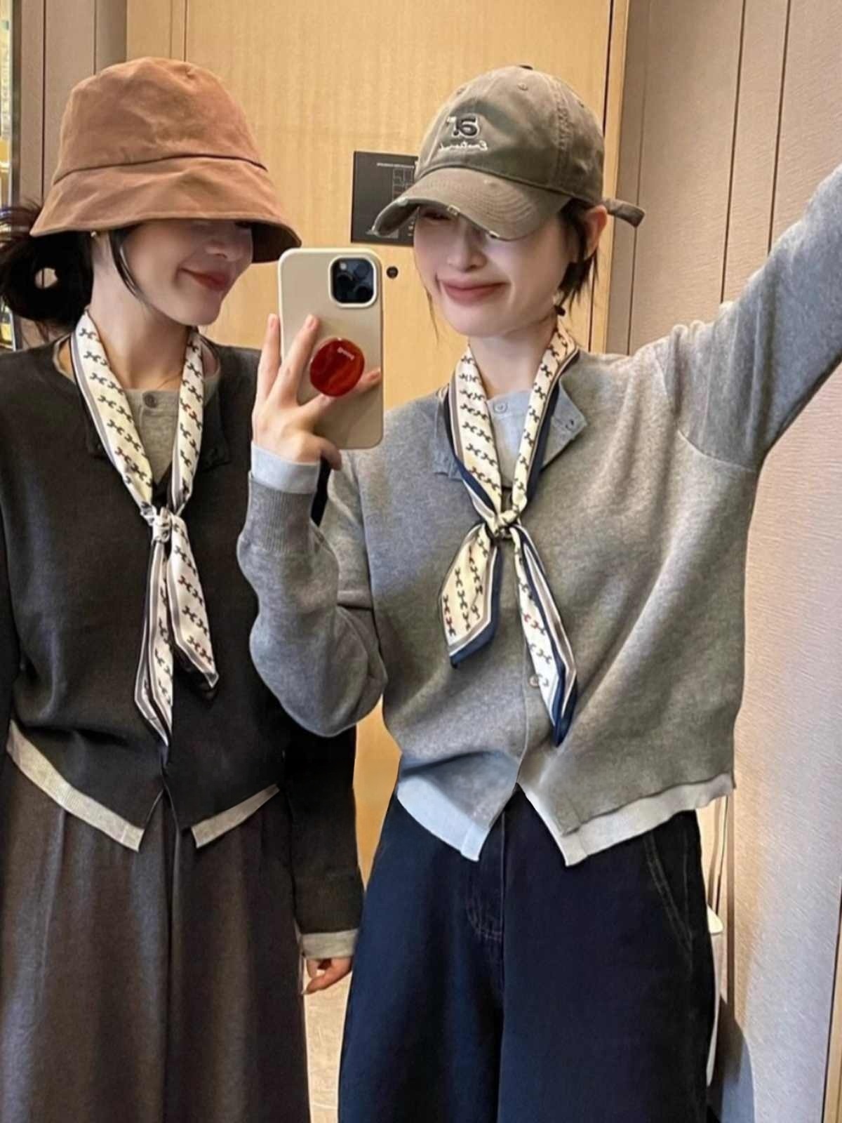 设计感时尚假两件撞色拼接针织衫开衫外套女早秋新款宽松显瘦上衣