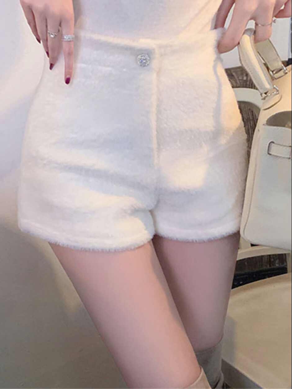 秋冬新款时尚水貂绒休闲短裤高腰修身直筒性感辣妹a字包臀热裤