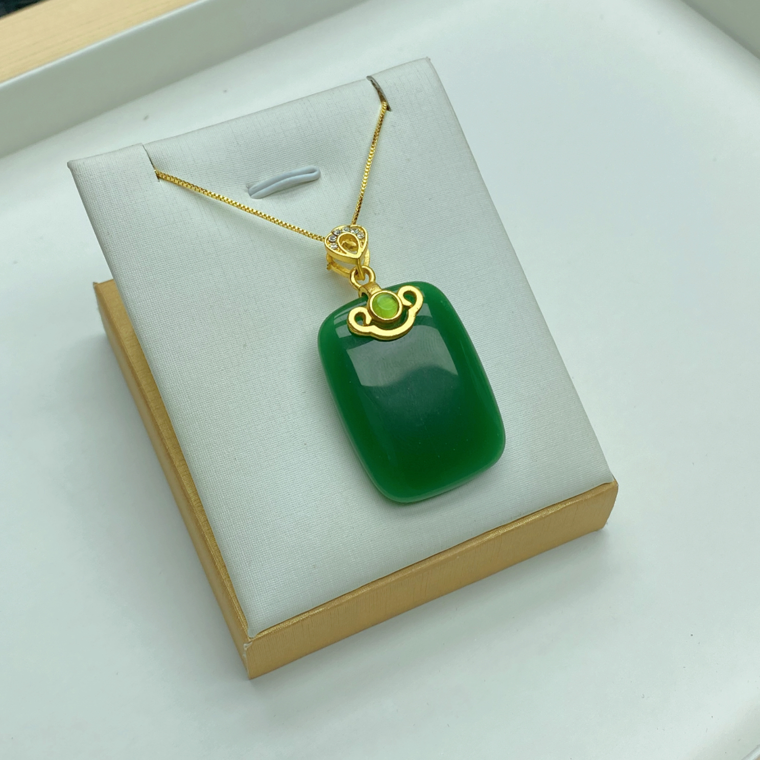 非金属吊坠 《喵淼》国风绿色微镶无事牌吊坠