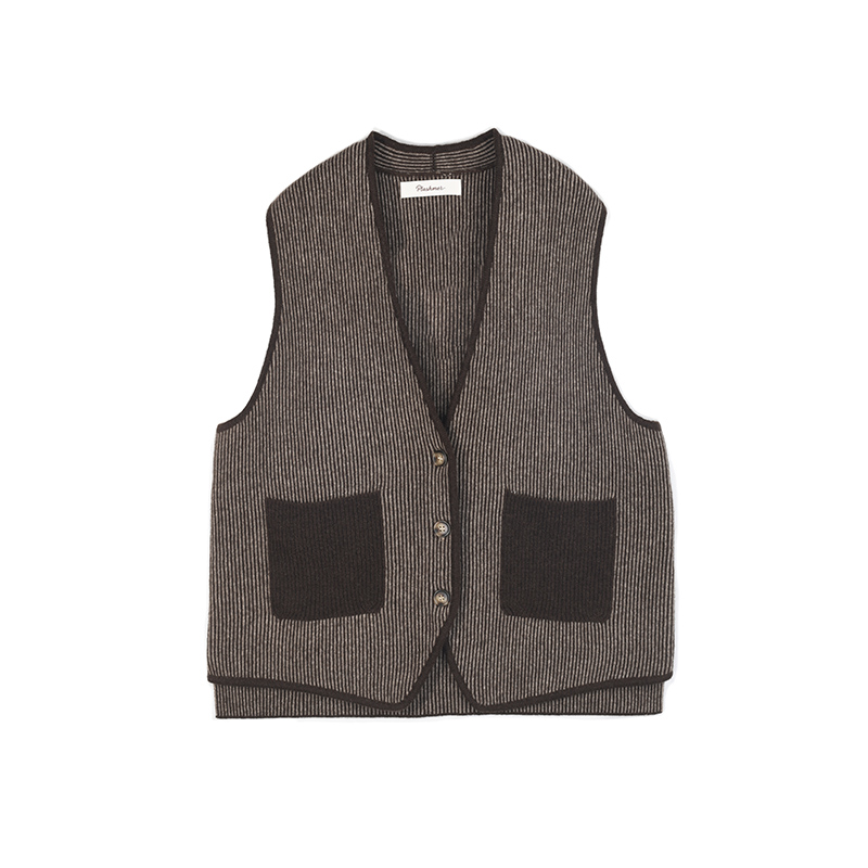 秋冬新北欧小众设计精梳牦牛绒针织条纹马甲