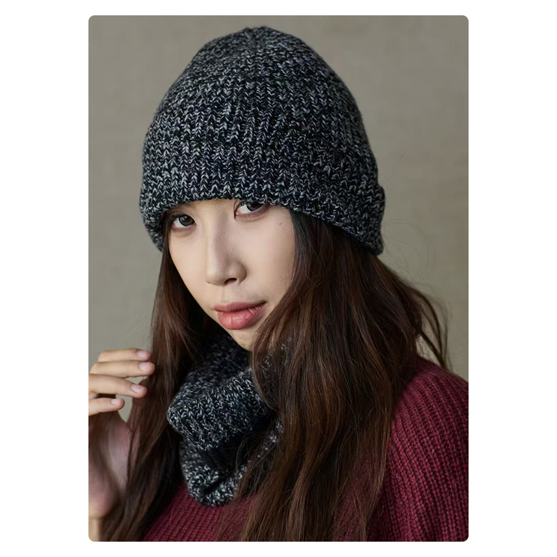 北欧定制拼花纱线加厚羊毛混纺脖套帽子