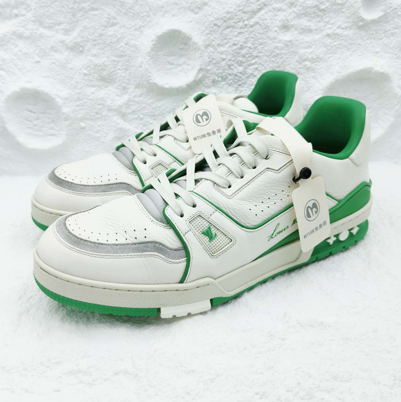 99新 LouisVuitton/路易威登 43码/9码/白绿水泥Trainer板鞋