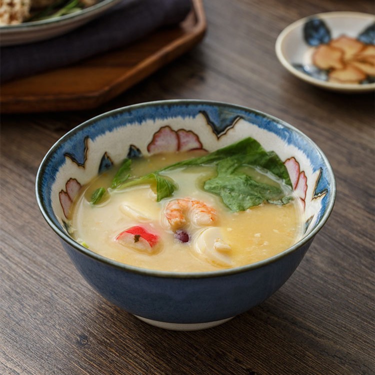 冲绳玫瑰陶瓷汤碗13.3cm釉下彩单个5.2英寸饭碗汤碗家用