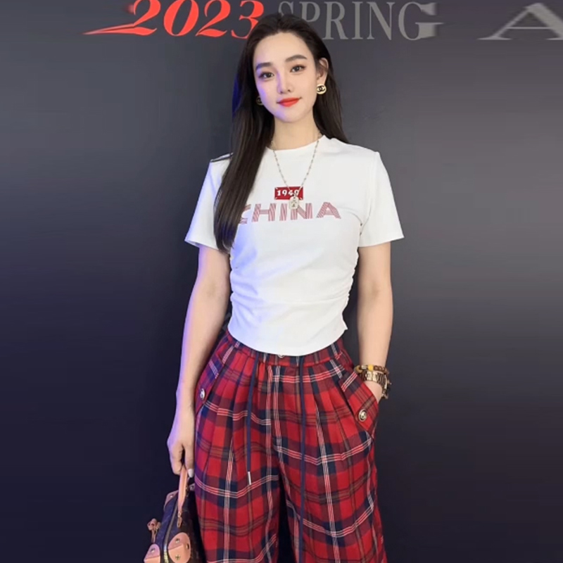 欧货夏季短袖运动套装女2023年新款洋气炸街高档阔腿裤两件套显瘦