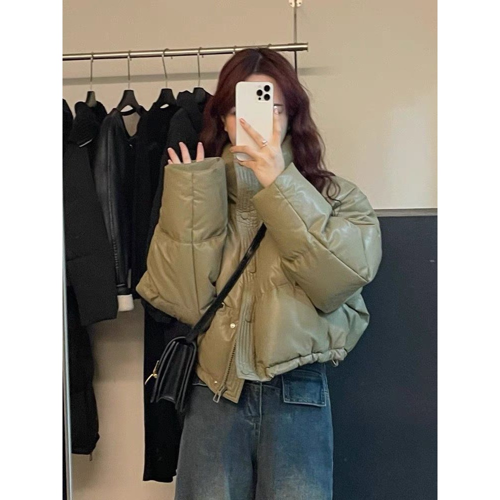 雪中飞2023新款免洗pu皮羽绒服女短款小个子加厚立领面包服肯豆冬