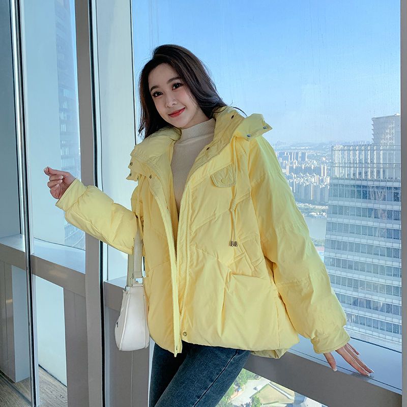 黄色短款羽绒服女2022冬季新款韩版立领白鸭绒宽松显瘦加厚