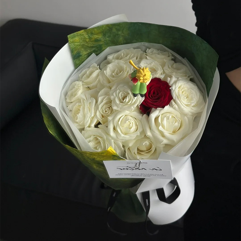 直播活动小王子花束包装纸平面水磨石纹纸黄绿渐变色包花纸花艺