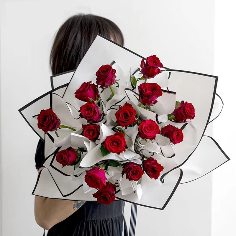 菊花鲜花包装纸花束花艺包花纸黑白贵族边框纸厂家批发花店用品