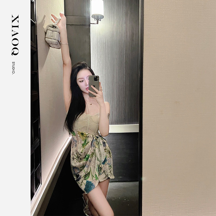 小Q家】3139法式浪漫纯欲风鱼骨蕾丝拼接吊带裙连衣裙T