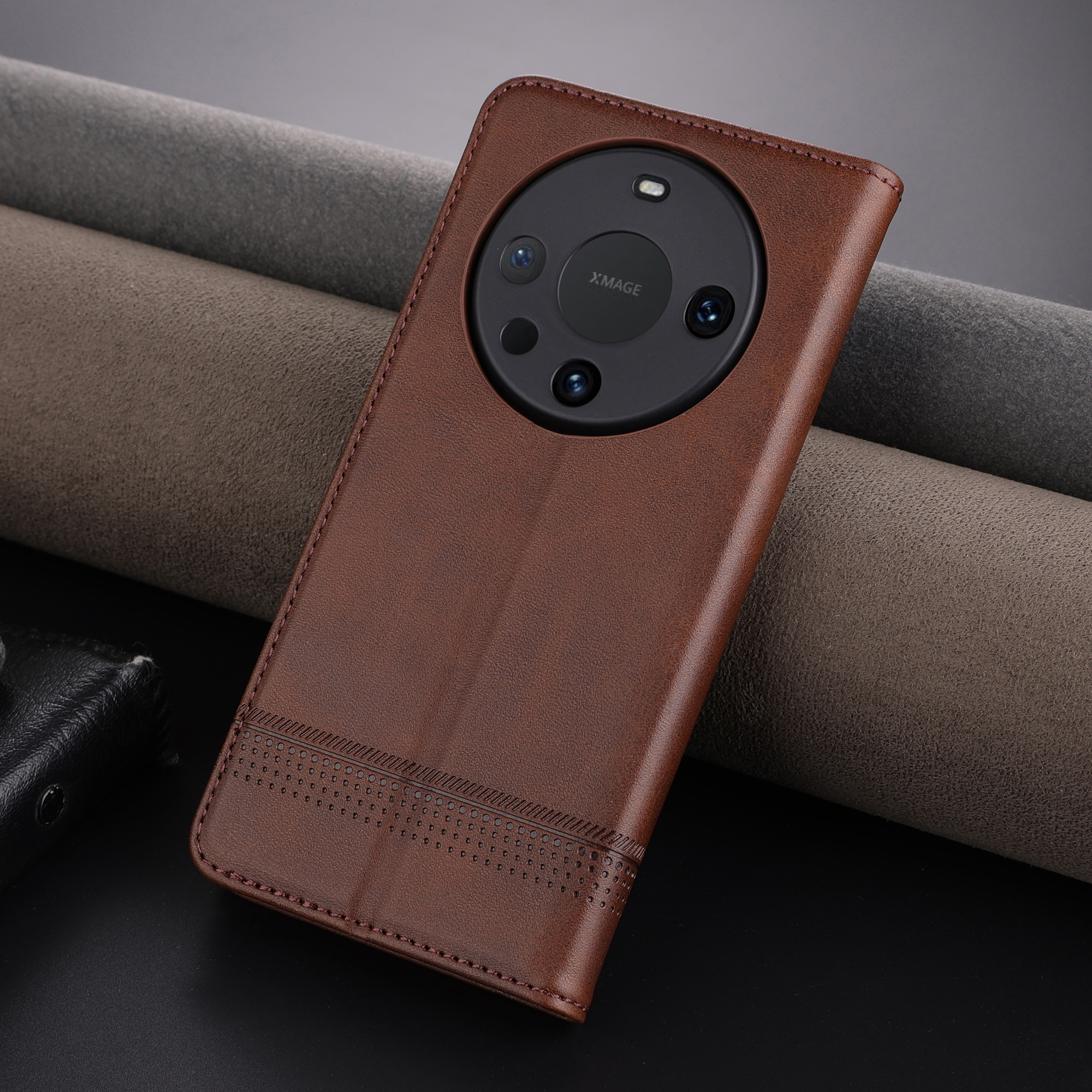 【高档牛纹+磁吸翻盖皮套】适用华为Mate60Pro手机壳70商务全包防摔