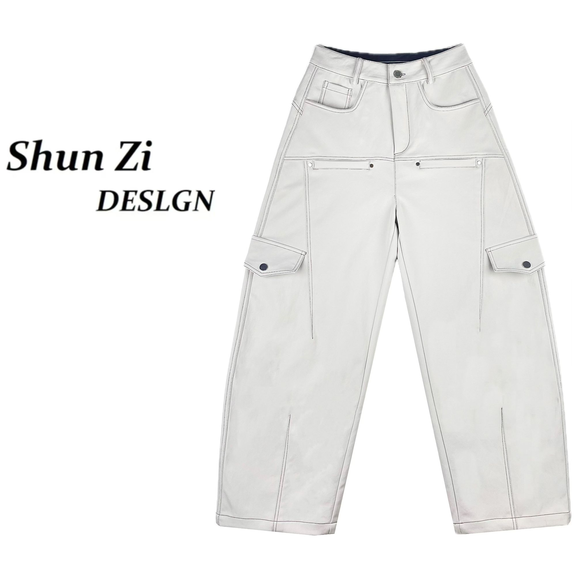 顺子/SZ6681-1 【加绒款】原创秋冬时尚撞色明线显瘦美式弯刀裤