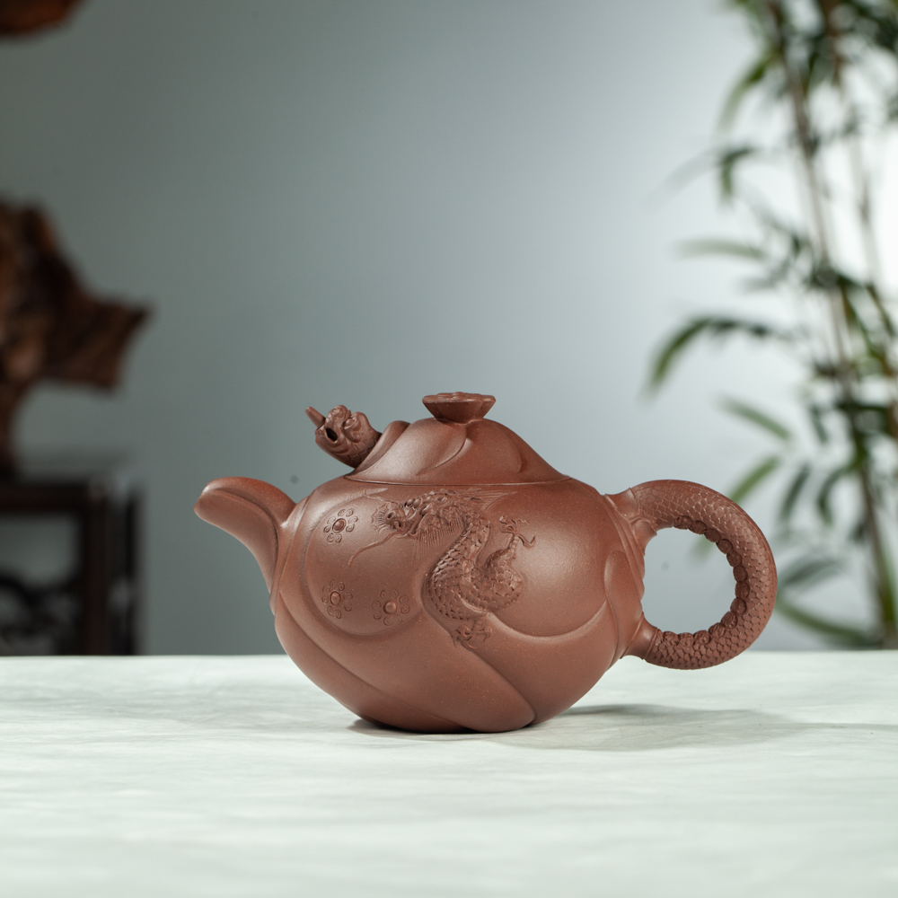 宜兴原矿底槽清实力派姚老师纯手工制作鱼化龙紫砂壶370CC大容量