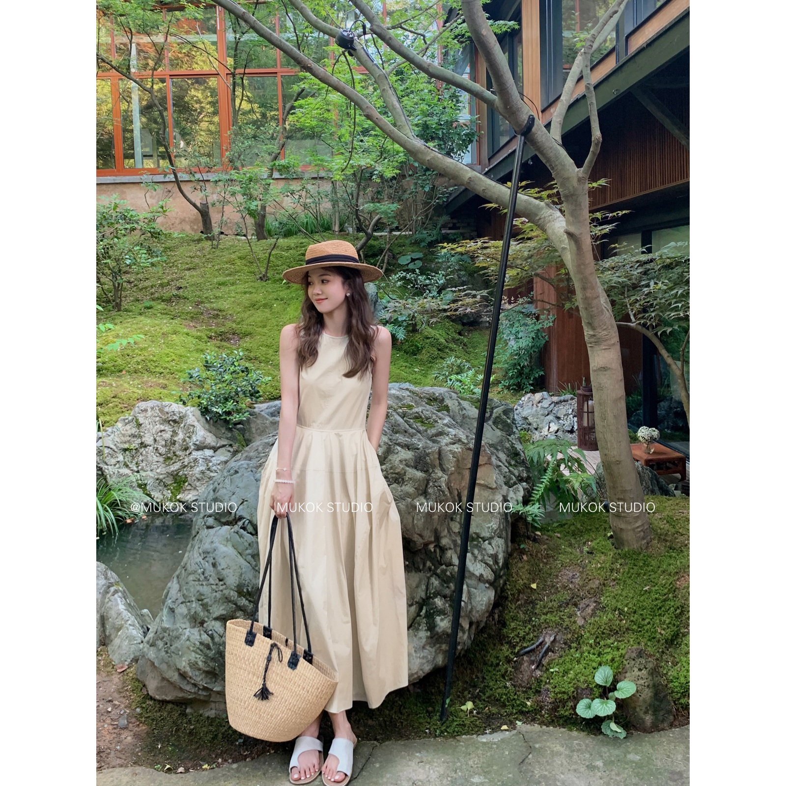 MUKOK邂逅夏日~棉感大裙摆高级无袖连衣裙