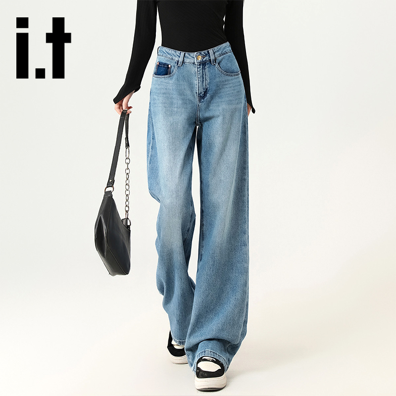 i.tccaabb25春秋季女装浅色牛仔裤女高腰窄版直筒CABJNX000125M