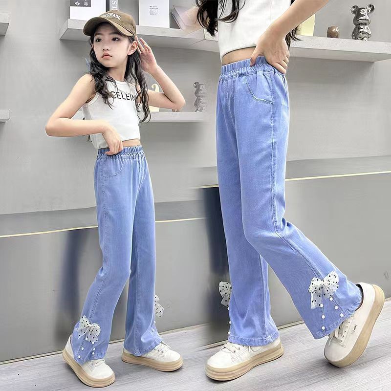 中大女童110-170天丝牛仔喇叭裤 2024夏季新款洋气甜美防蚊裤