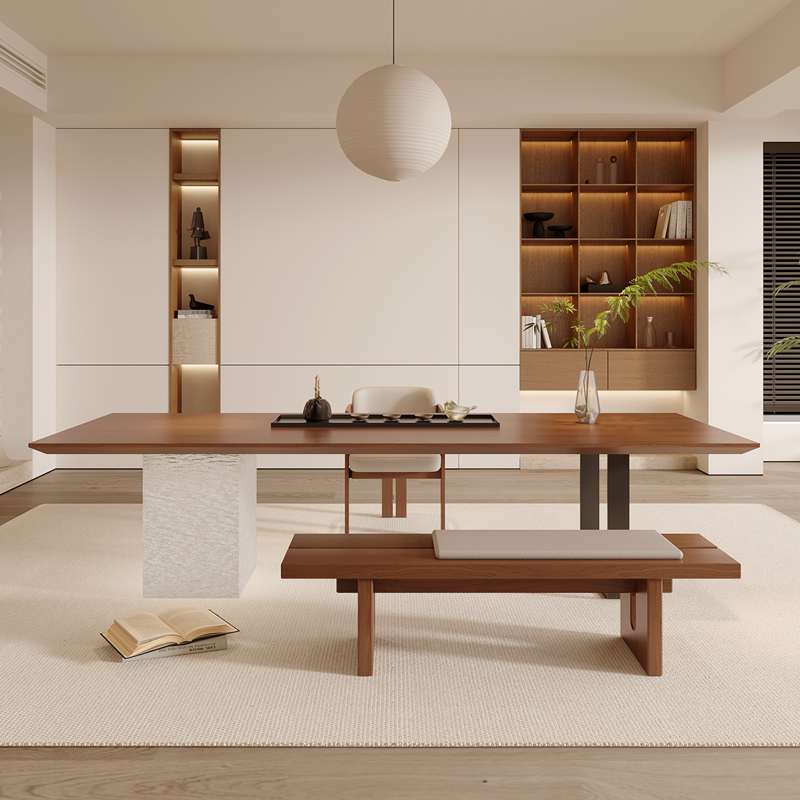 中古风实木大板茶桌一整套小茶台现代极简风餐桌椅阳台茶桌椅组合