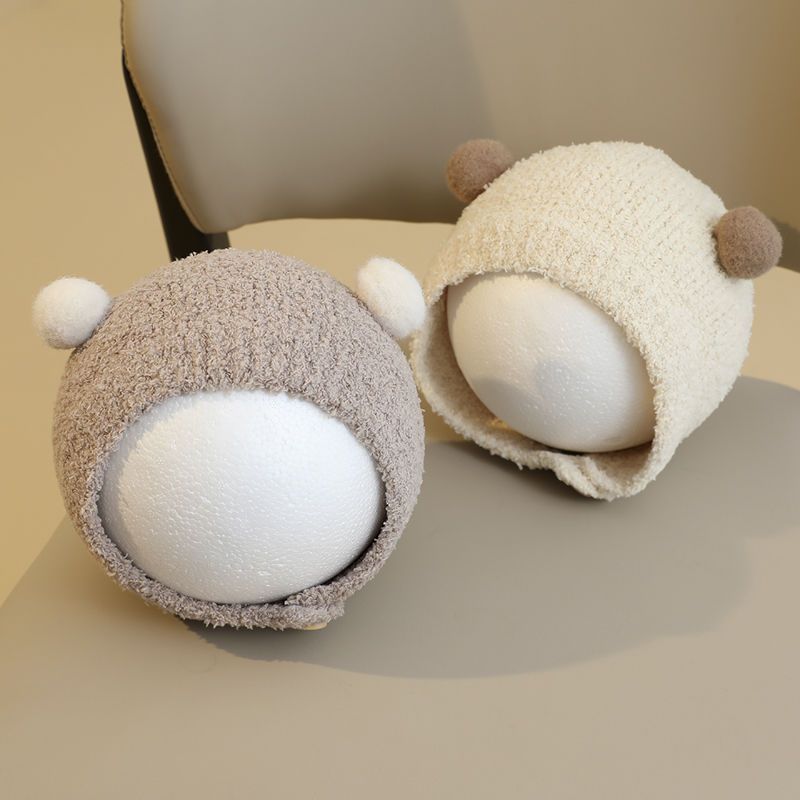 婴儿帽子冬款毛线帽男童冬季毛绒护耳帽男宝女宝小月龄防风帽秋冬