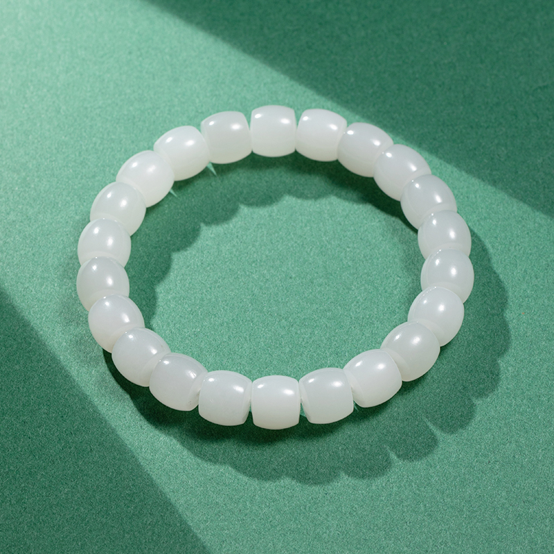 和田玉白玉卡10*9mm单圈手串精工直切极限弧时尚百搭