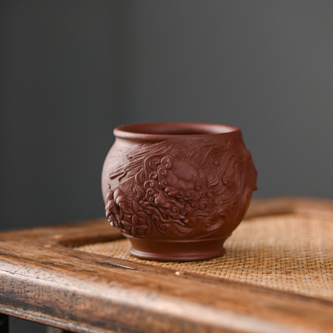 西美宸器【中华醒狮•同道杯】紫砂浮雕 纯手工 大容量 主人杯紫砂杯