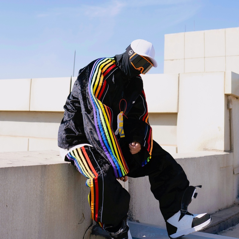 ZACHARIAH【黑彩虹】糖果丝绒滑雪服套装反光拼色潮流情侣滑雪衣裤