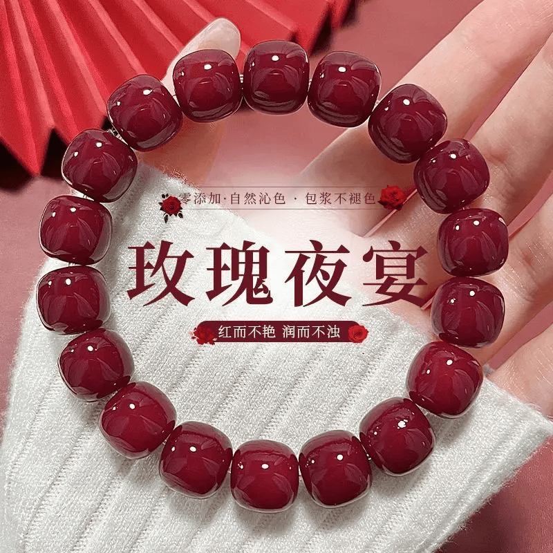 玫瑰夜宴菩提根手串正品新中式盘玩菩提子文玩手串女酒红色真菩提